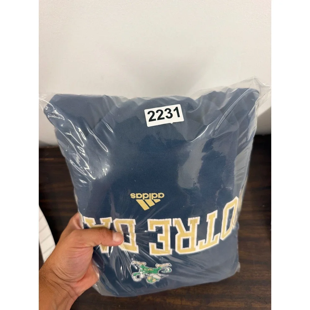 Adidas Notre Dame Fighting Irish Hoodie Mens Navy Blue Embroidered Pullover 2231